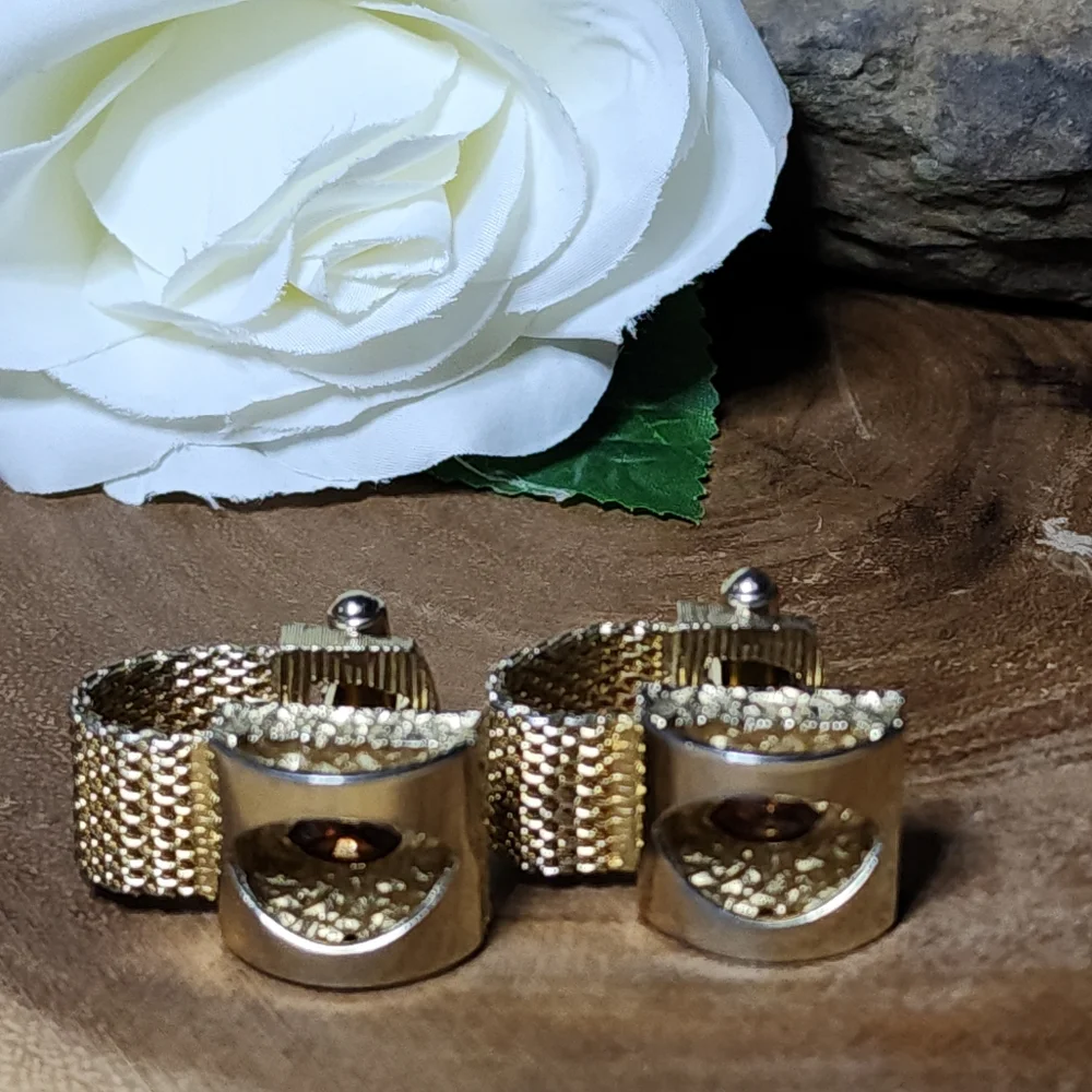 Vintage RARE Gold Tone Mesh Wrap Cufflinks Faux Topaz Citrine Colored Gemstones